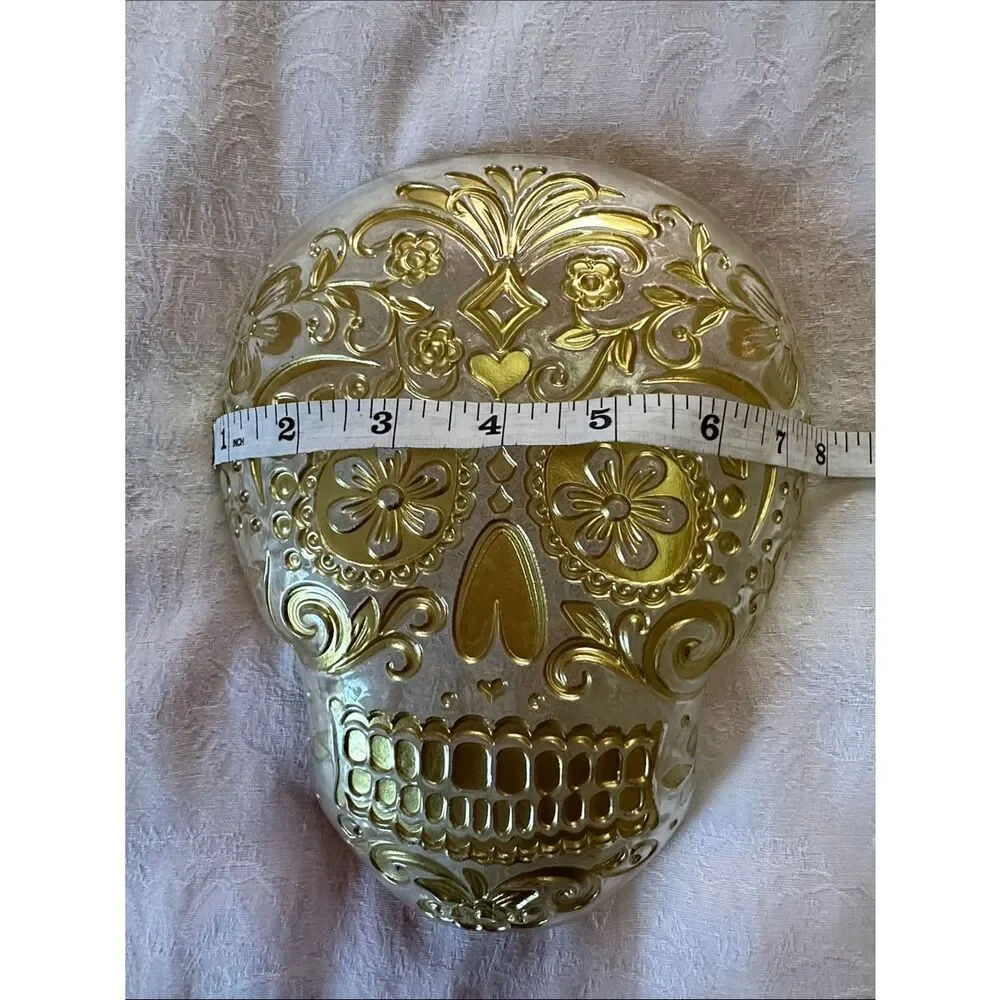 Sugar Skull Art Dish Gold Decorative Glass Serveware